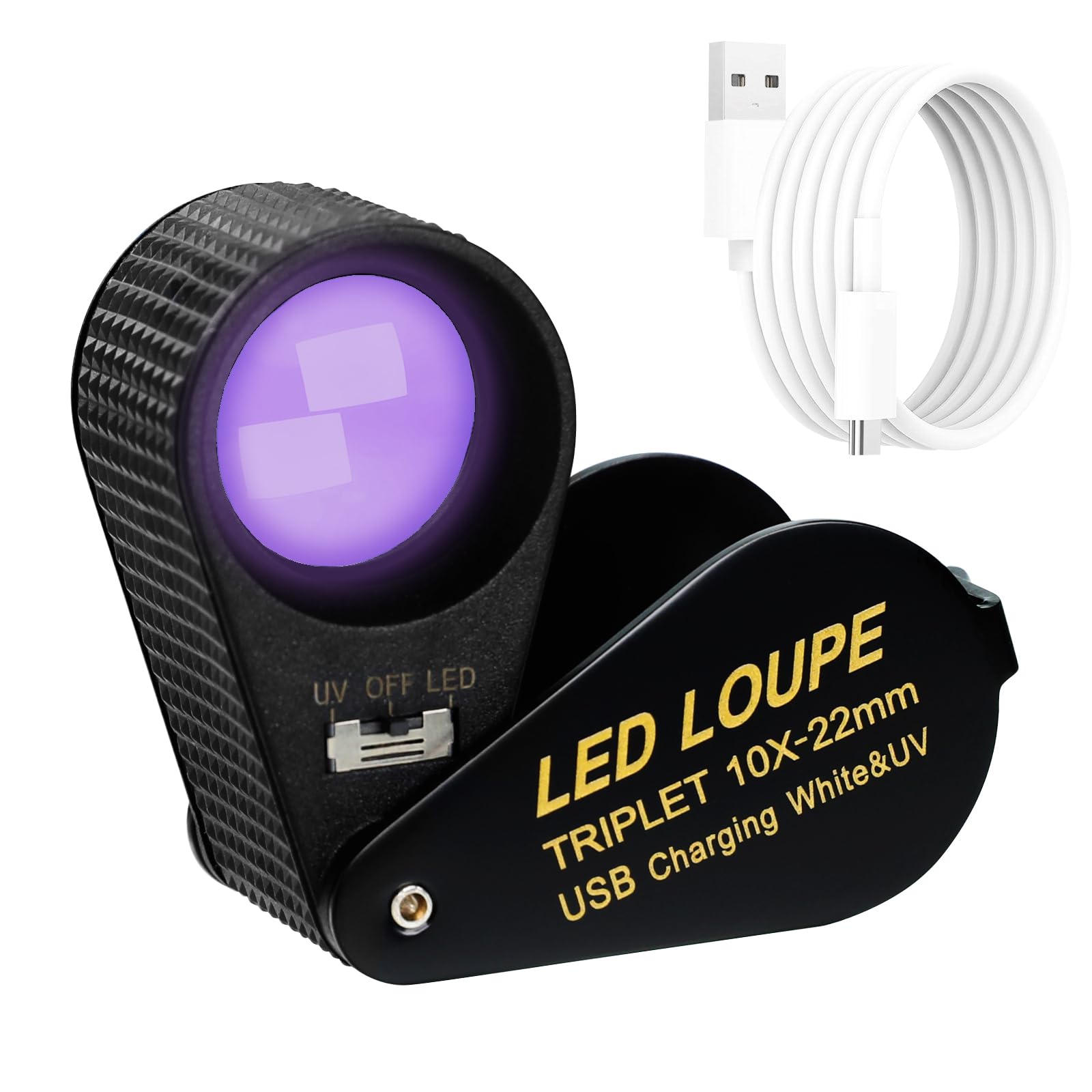 10X Rechargeable Jewelers Loupe, Dual Light (LED & UV) Jewelry Magnifier, Portable Pocket Magnifying Glass with Triplet Lens for Gemstone Inspection, Coins, Stamps, Watches โ image 1