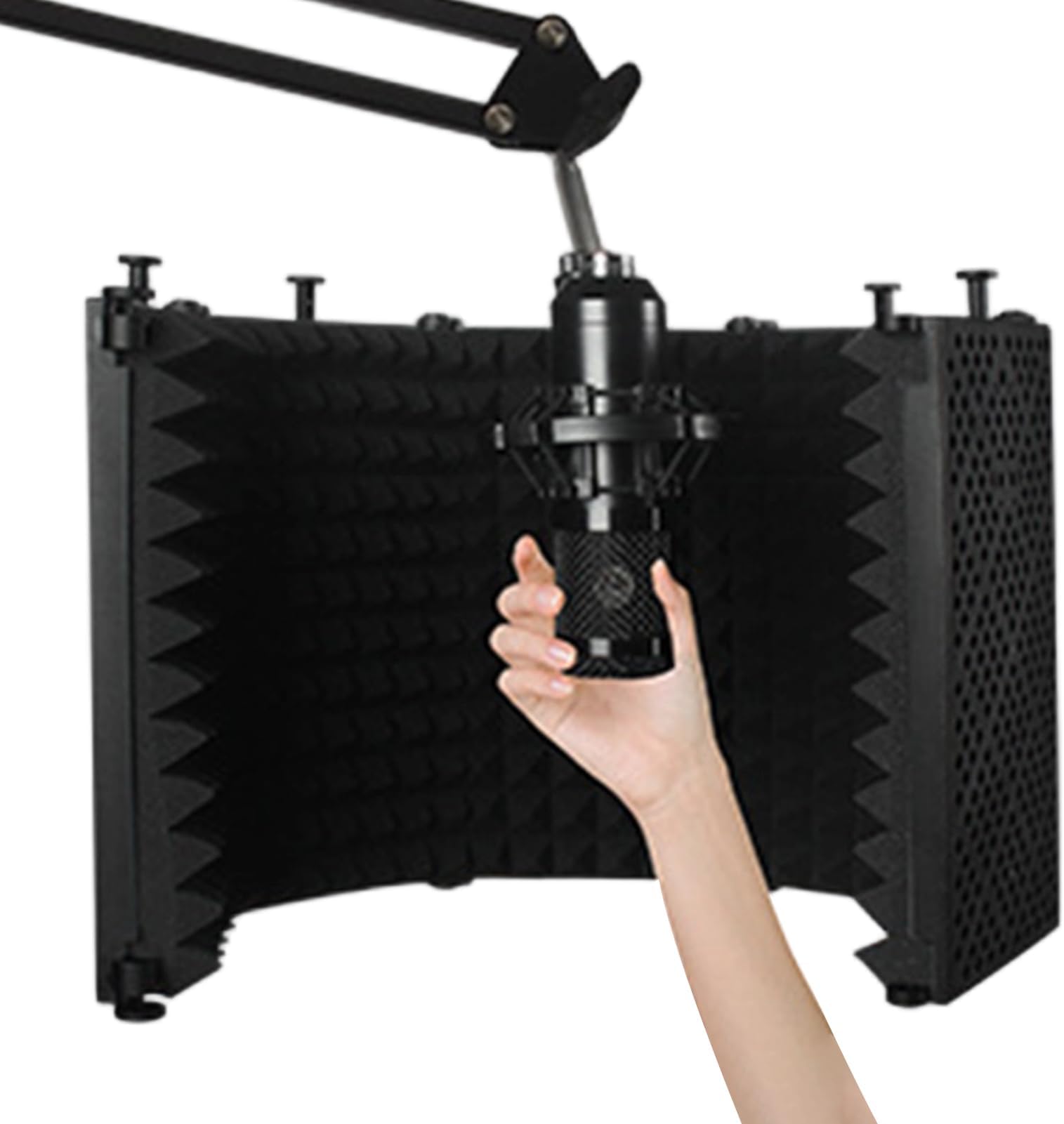 Microphone Isolation Shield - Soundproof Noise Reduction Sponge Panel | Recording Vocal Filter | Five Door Anti Poop Sound Absorbing Shield For Studio Podcast Voice Booth