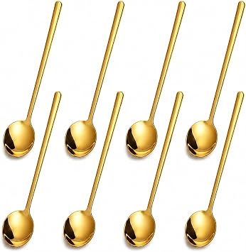 Pack of 8 Gold Stainless Steel Espresso Spoons, 5.3 Inch Mini Teaspoons Set for Coffee, Dessert, Cake, Ice Cream, Tea, Sugar, Cappuccino, Mirror Finish Small Spoon Set