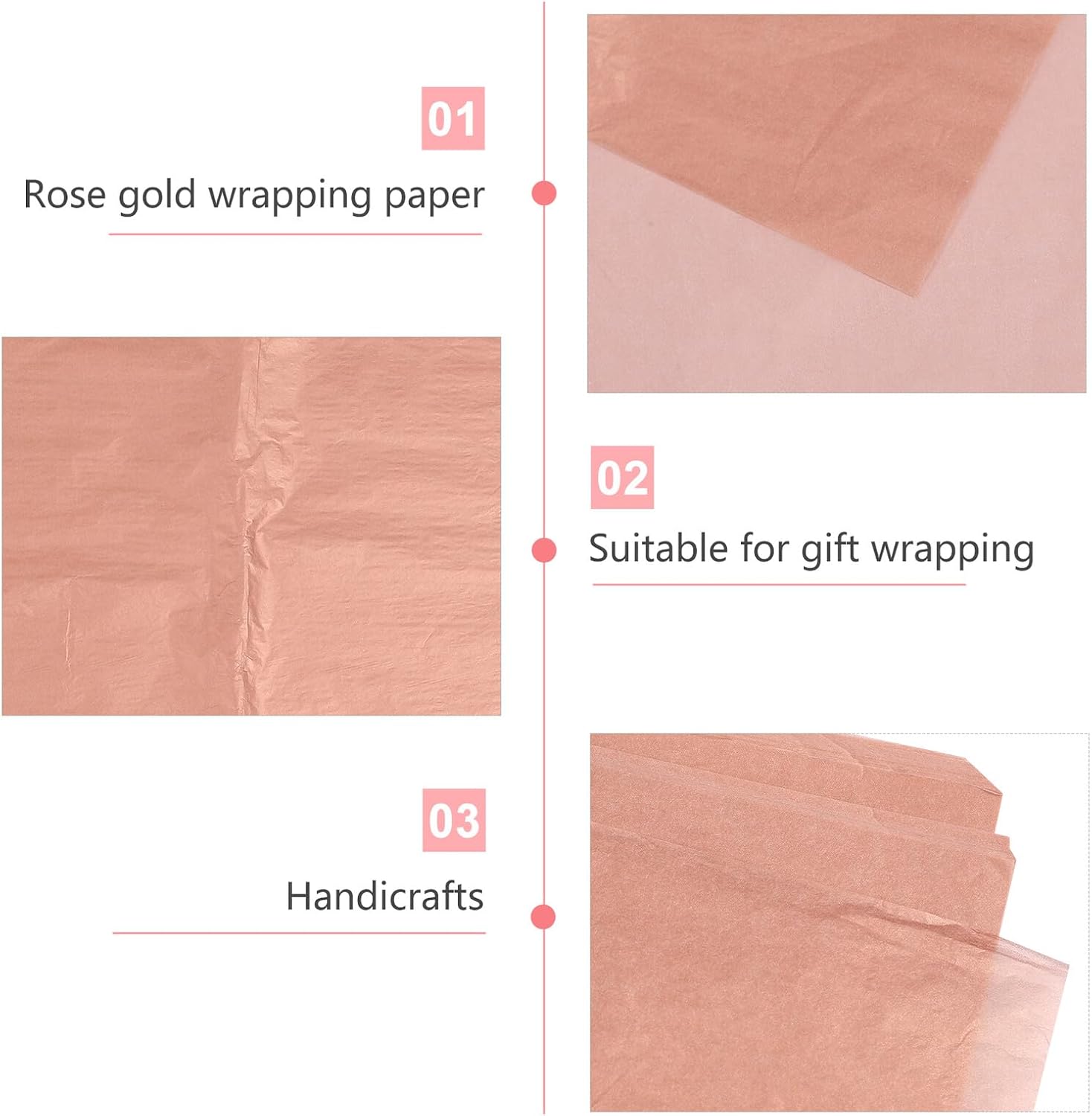 DIKACA 100pcs Rose Gold Wrapping Tissue Paper Sheets, Decorative Holiday Craft Paper for Christmas, Valentine’s Day, Wedding Wrapping and DIY Art Supplies
