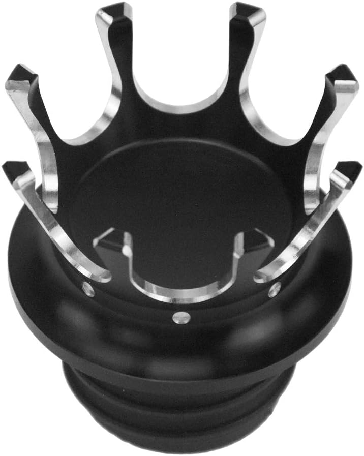 Motorcycle King Crown Gas Cap Vented Fuel Tank Cover Right-hand Thread Aluminum Oil Cap Fit for Harley Dyna Softail Touring Road King Sportster XL 883 1200 Black