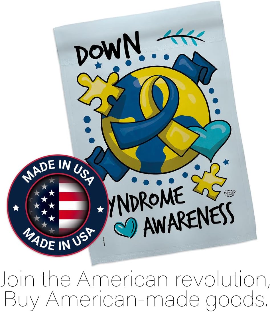 Down Syndrome Awareness Garden Flag Pole Holder Set Blue Yellow Ribbon Breast Cancer Autism Support Inspirational Door Wall Decorations Outdoor Heart Tapestry Banner Yard Sign Home Decor Gifts For Her Made In USA