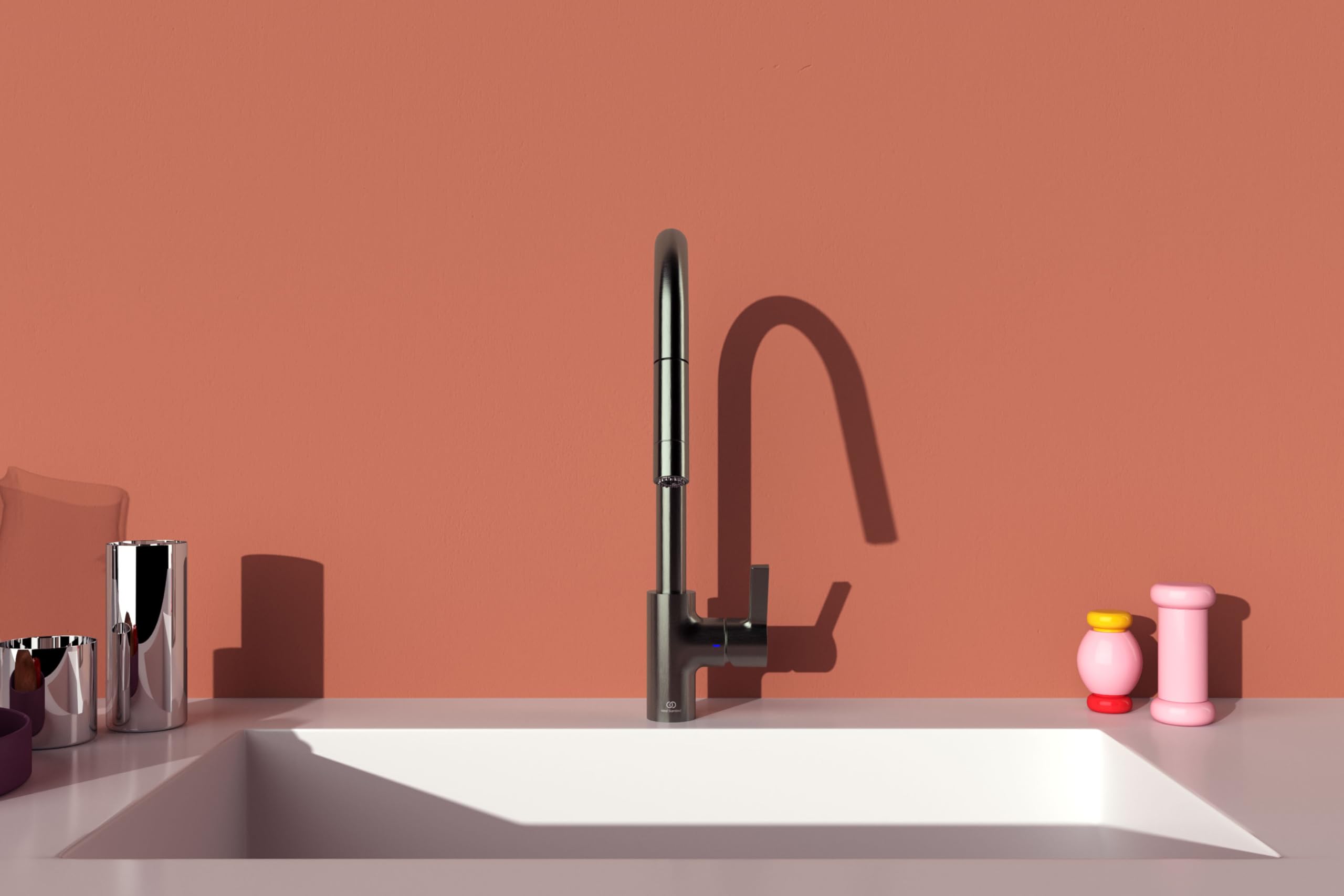 Ideal Standard - Smak jednouchwytowa bateria zlewozmywakowa do zlewu kuchennego, wysoka rura wylewkowa z dwufunkcyjną wylewką obrotową i wyciąganą, magnetic szary
