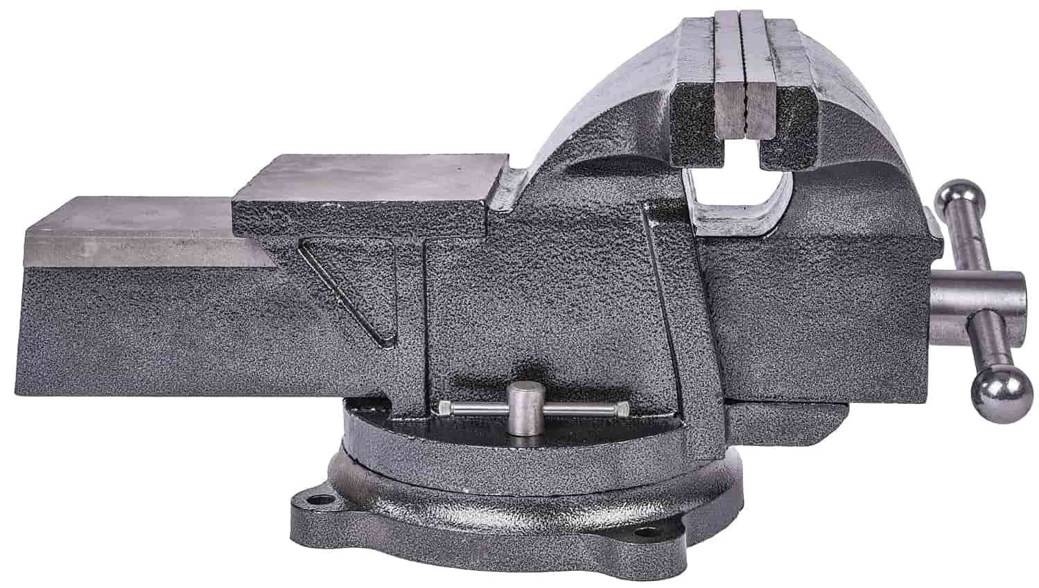 JEGS Bench Vise | 8 Inch Replaceable Jaws | Gray Iron Body With Chrome Handles | 360 Degree Lockable Swivel Base | Anvil Body | Built-In Pipe Jaws