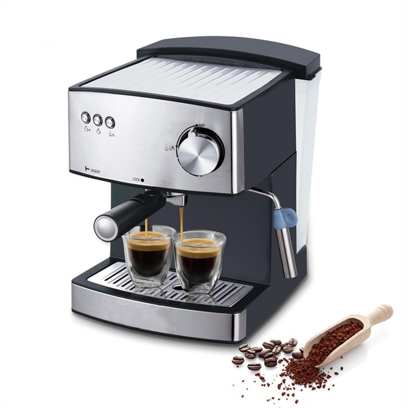 Cafetera Espresso Y Capuchino con Vaporizador De Leche, Compacta Y Profesional, para Café Latte Y Moca, De Acero Inoxidable Cepillado.