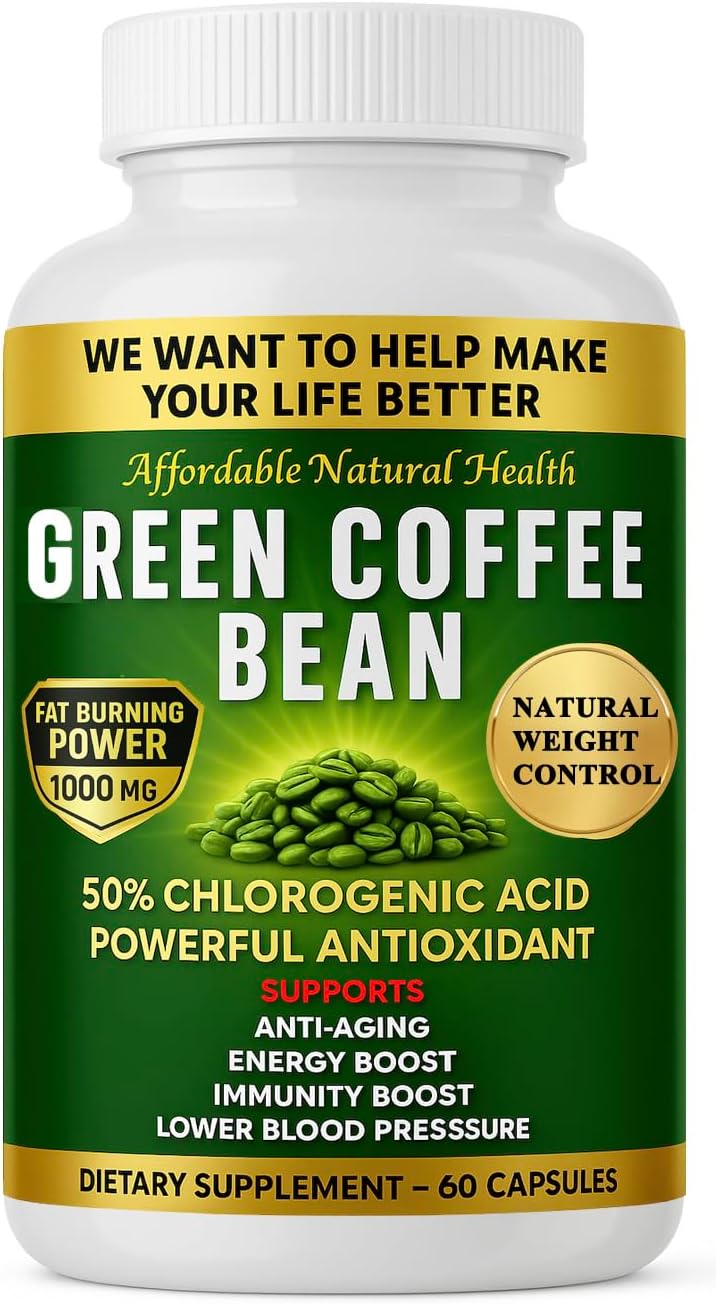 Green Coffee Bean Extract Capsules - Standardized to 50% Chlorogenic Acids - 1000 mg per Serving - 60 Capsules - Non-GMO, Gluten-Free, Made in USA