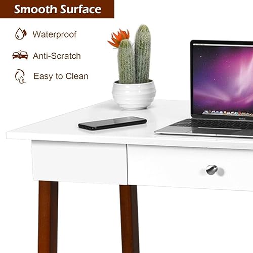 Miniatura 8 de Tangkula Escritorio blanco para computadora con cajón de almacenamiento, mesa de tocador de maquillaje, escritorio de estudio para oficina en casa,