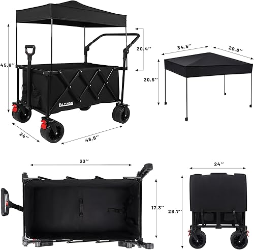Miniatura 4 de Carro plegable plegable, carrito de playa, resistente con ruedas universales y mango ajustable, con peso de 200 libras, para campamento, compras,