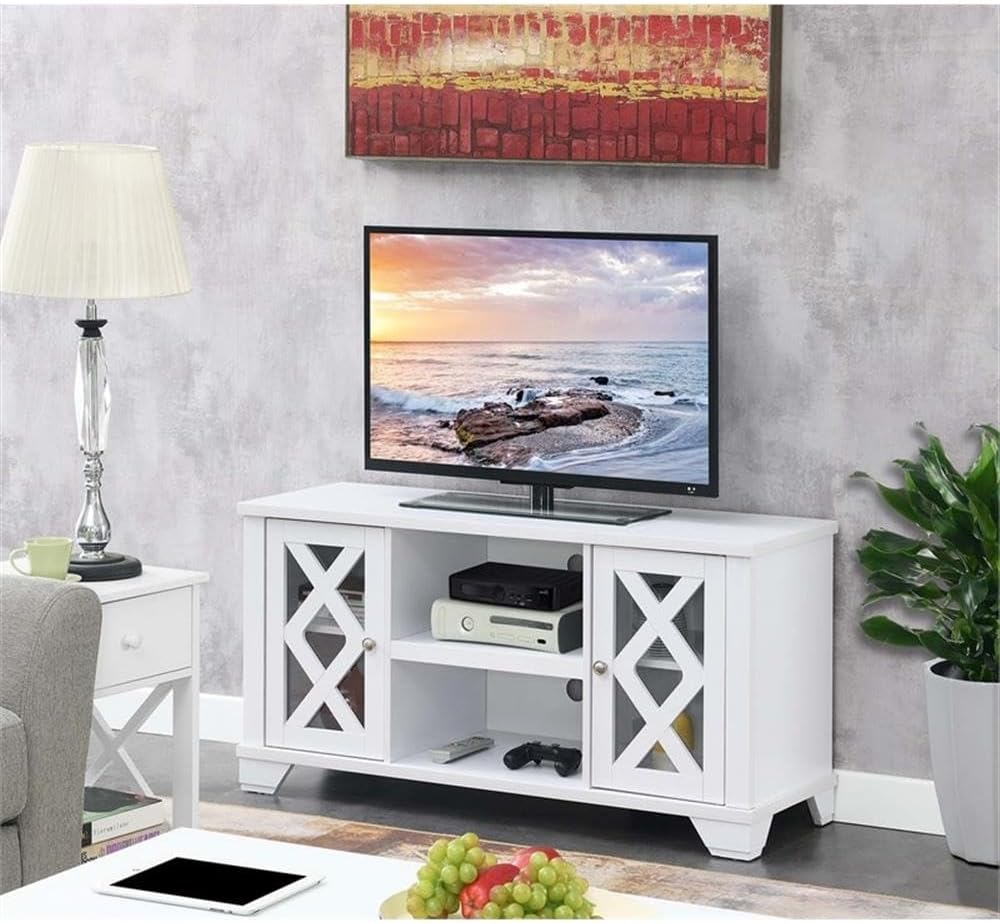 Pemberly Row 47" TV Stand Entertainment Console, MDF Construction, White Finish, Storage Cabinets, Open Shelves, Cable Management, Living Room Media Center