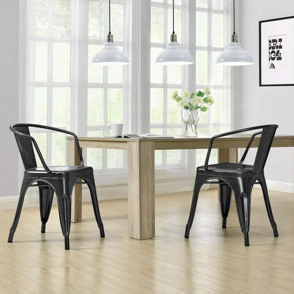 FDW Dining Chairs Set of 4 Metal Chair For Indoor, Outdoor, Patio, Kitchen, 18 Inch Seat Height Restaurant Chair, Tolix Side Stackable Bar Chairs 330LBS Weight Capacity,Black