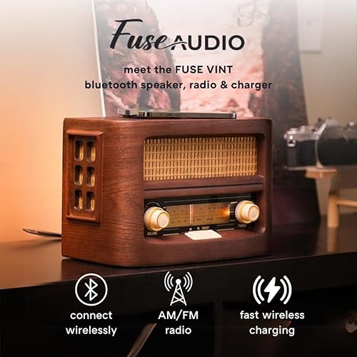 Miniatura 4 de Fuse Vint - Radio retro de madera vintage  Almohadilla de carga inalámbrica  Altavoz de radio AMFM con Bluetooth y entrada AUX  Estilo moderno de