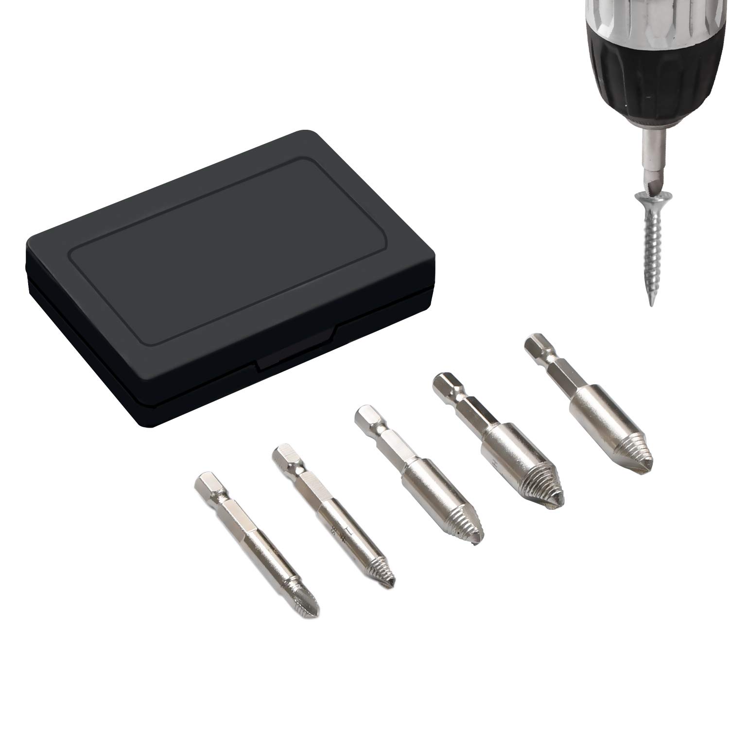 Damaged Screw Extractor Set Made of High Speed Steels Easily Stripped Screw Remover Kit Tools for Men bolt extractor set, Set of 5