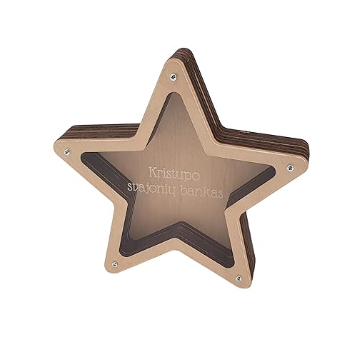 Piggy Bank for Money, Coins and Tips - Star - Personalized Wooden Gift for Boys, Girls and Adults