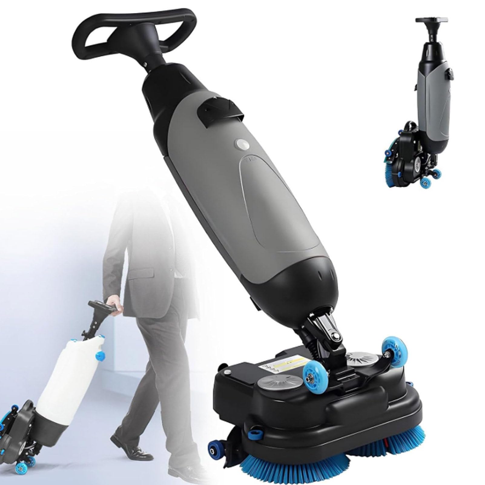 Cashwise Grey Walk Behind Floor Scrubber Dryer, 2X250w Brush Power & 4.5L+7.5L Dual Tanks, Coverage 13000 Sqft/H, Lightweight Electric Floor Cleaner For Wooden Floors, Tiles, Terrazzo, Marble, Cement Floors
