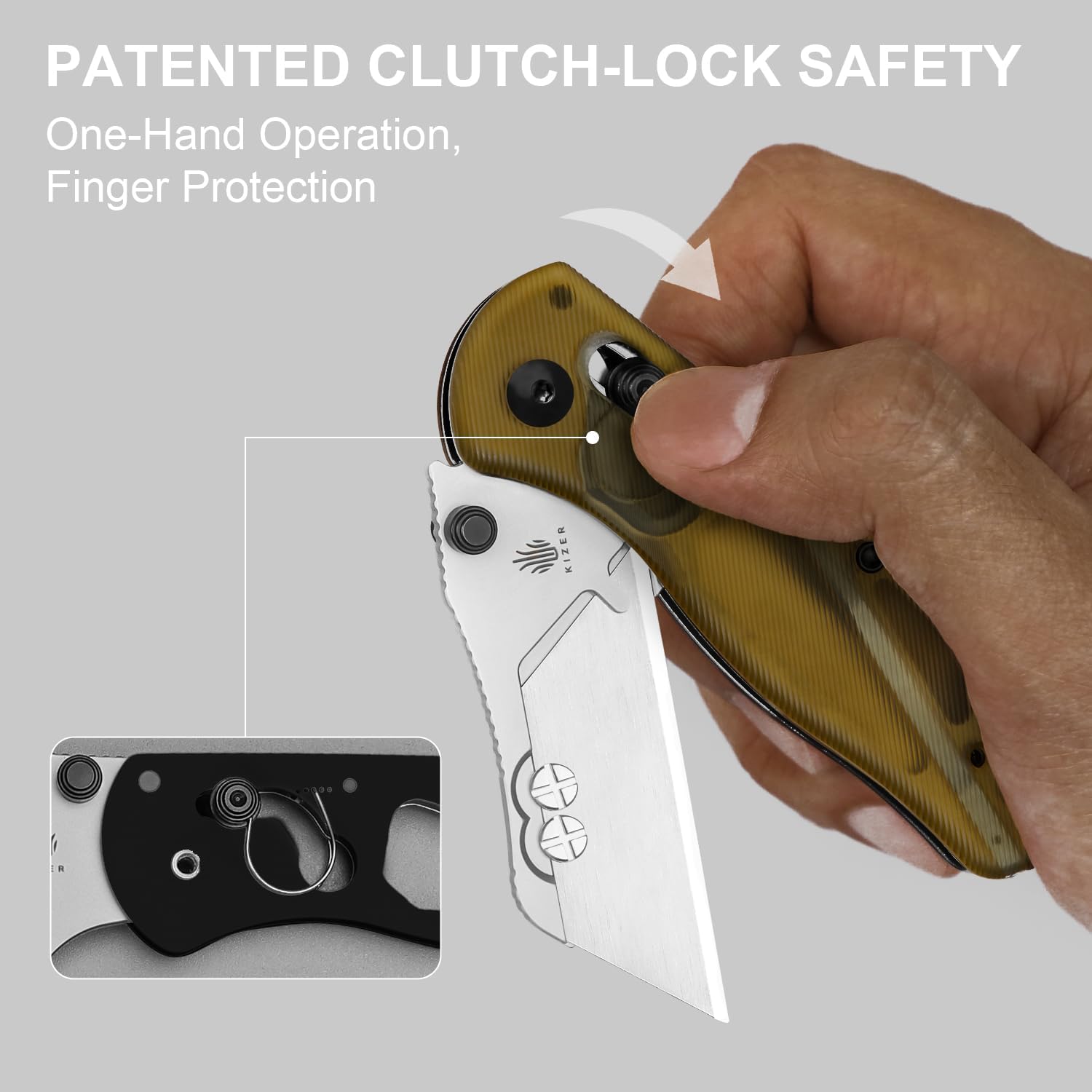 Kizer Uti Bear(New Dual-screw Version) Folding Utility Knife, Clutch Lock Box Cutter EDC Pocket knife with 5PCS Razor Blades, Pocket Knives with Pocket Clip for Men Women V3619JA4