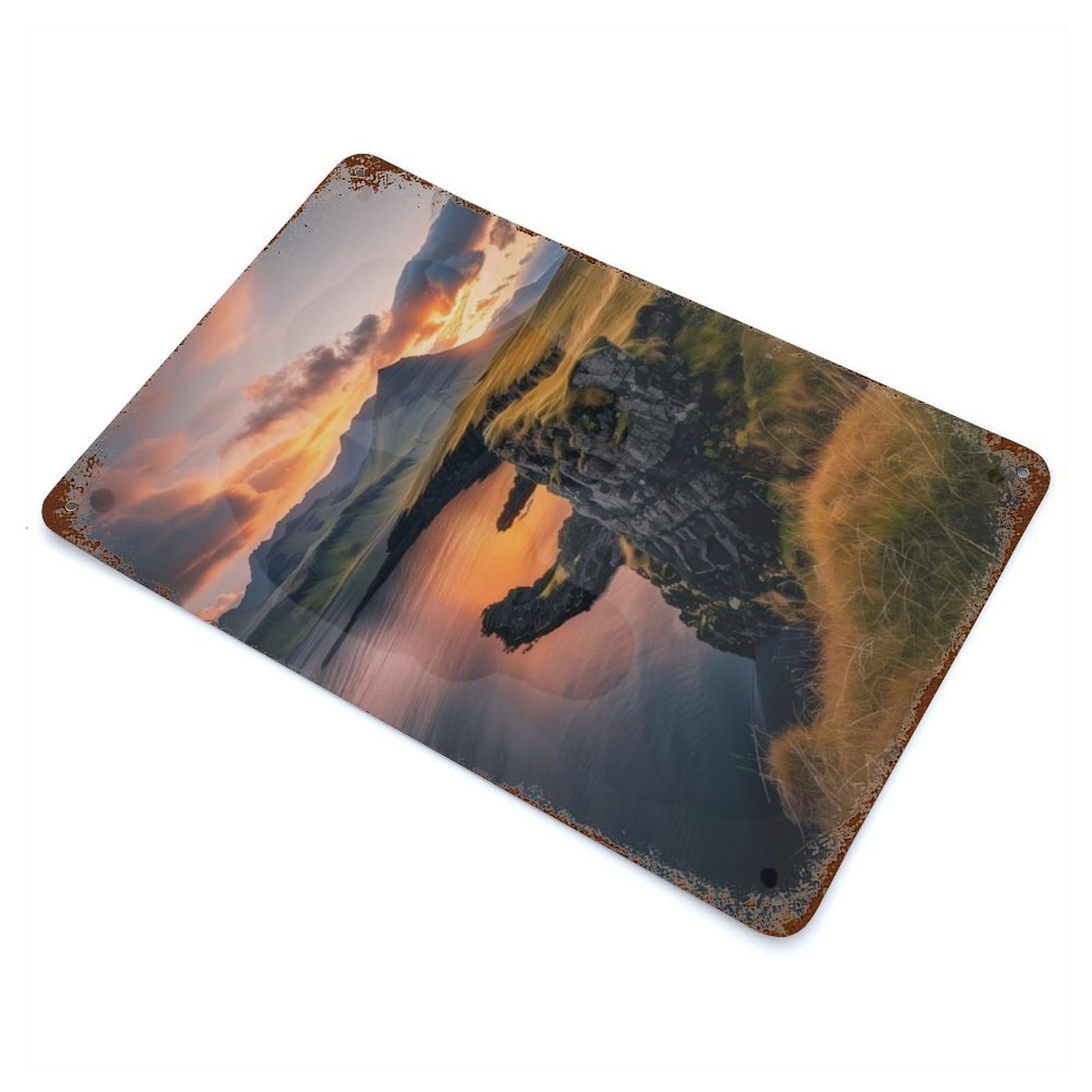 Garage Style Sunset Glow at Snfellsnes Weathered Tin Sign 11.8"x7.9", Classic Wall Plaque for Bar And Workshop