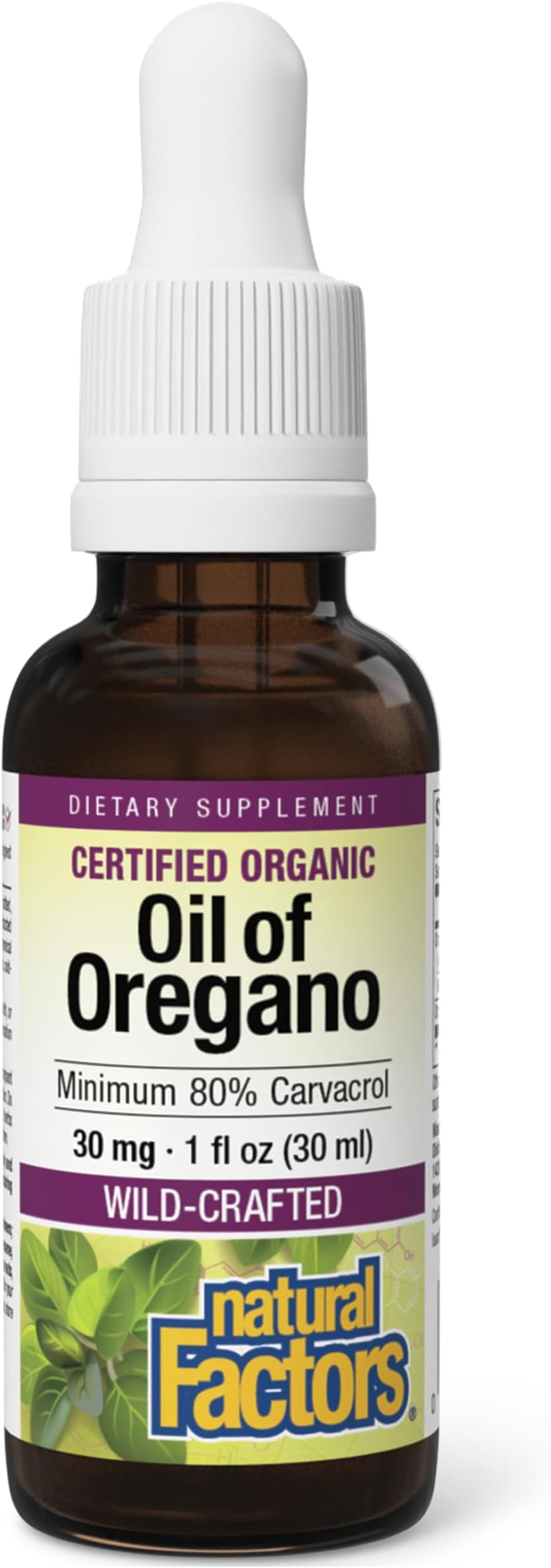 Natural Factors Oil of Oregano Organic Liquid, Min 80% Carvacrol, 1 fl oz | Organic Oil of Oregano with Minimum 80% Carvacrol for Immune & Antioxidant Support*, Wild-Crafted, Non-GMO & Gluten-Free