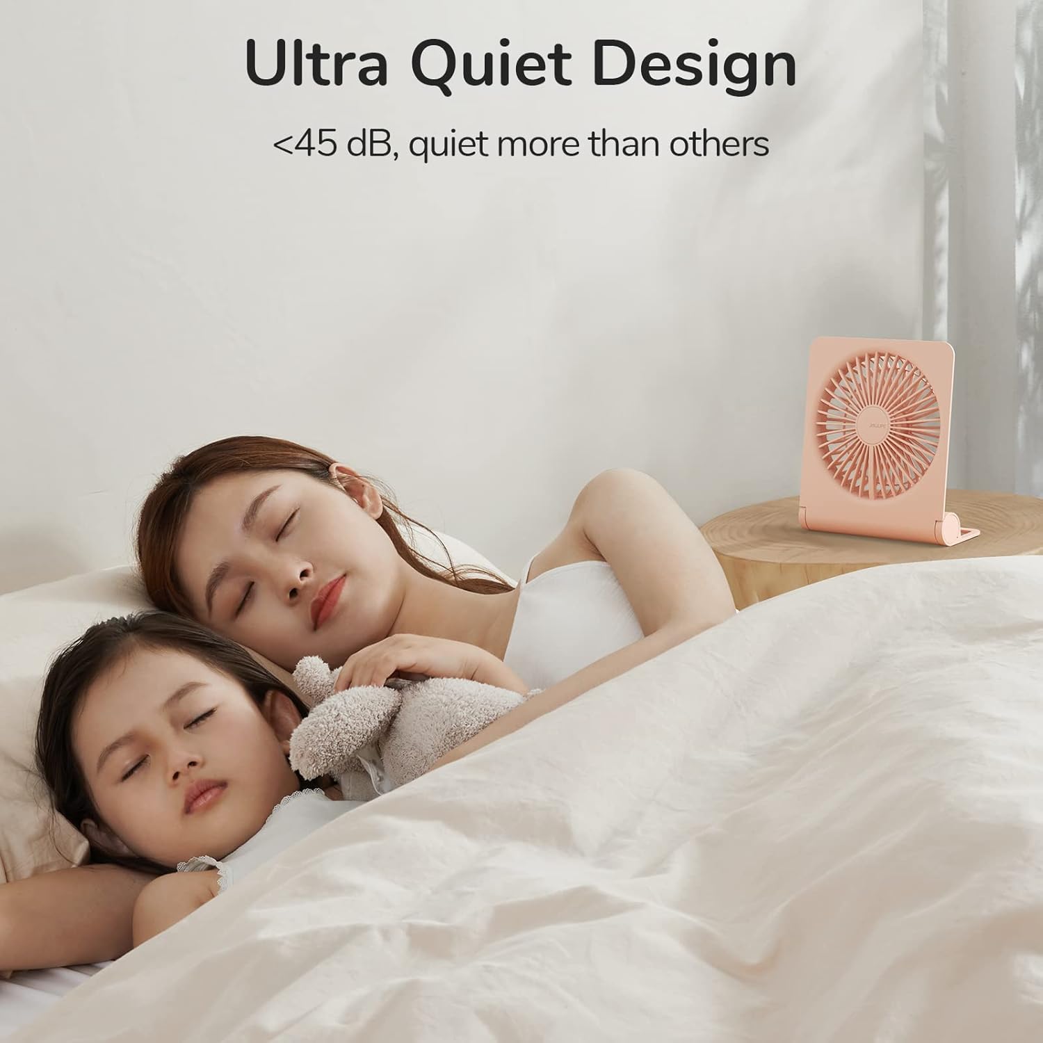 KLUFO Small Desk Fan, Portable USB Rechargeable Fan, 160° Tilt Folding Personal Mini Fan with 4500mAh Battery, Strong Wind, Ultra Quiet, 4 Speed Modes for Office, Home, Camping (Pink)