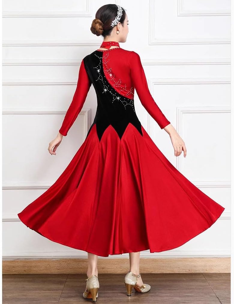 JRUIA Standard Ballroom Dresses for Women Waltz Dancing Clothing Long Sleeves Modern Dance Wear for Performance Tango Skirt