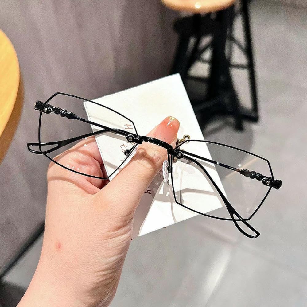 ZBDZSW Okulary przeciw niebieskiemu światłu Bezramkowe wielokątne przezroczyste okulary Wysokiej klasy metalowe retro, okulary optyczne blokujące niebieskie światło