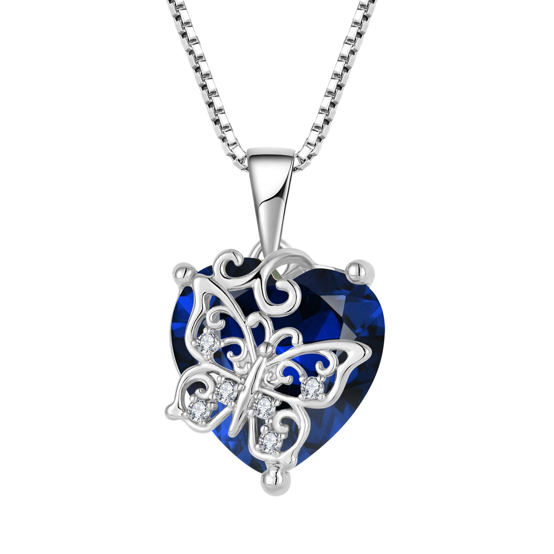 FJ Herz Schmetterling Kette Damen 925 Sterling Silber Geburtsstein Kette Anhänger Schmuck Geschenke für Frauen Mutter Freundin Mama