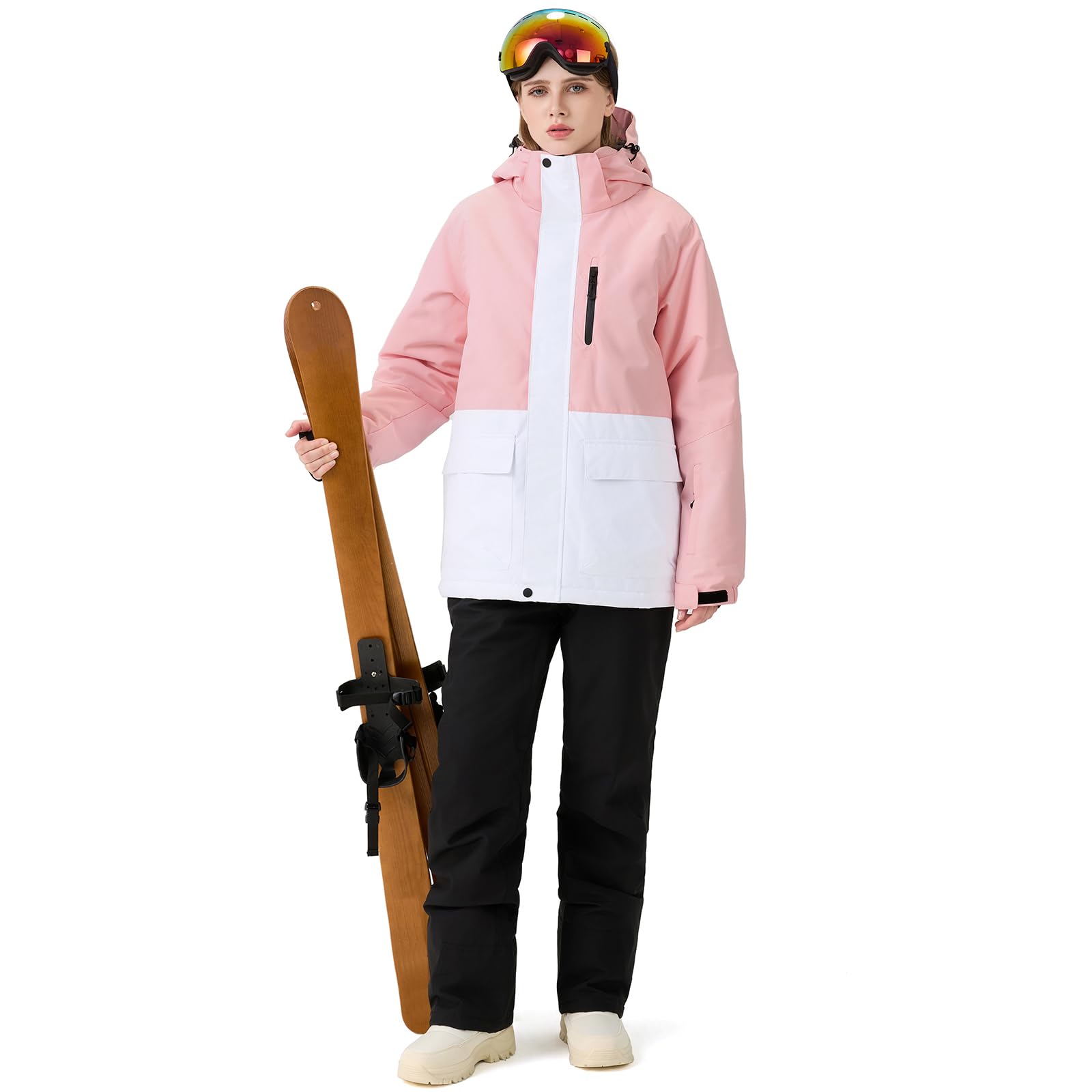 HOTIAN Giacca da sci da donna, 2 pezzi, set da sci da donna, impermeabile, antivento, invernale, caldo, sci, neve, set da snowboard