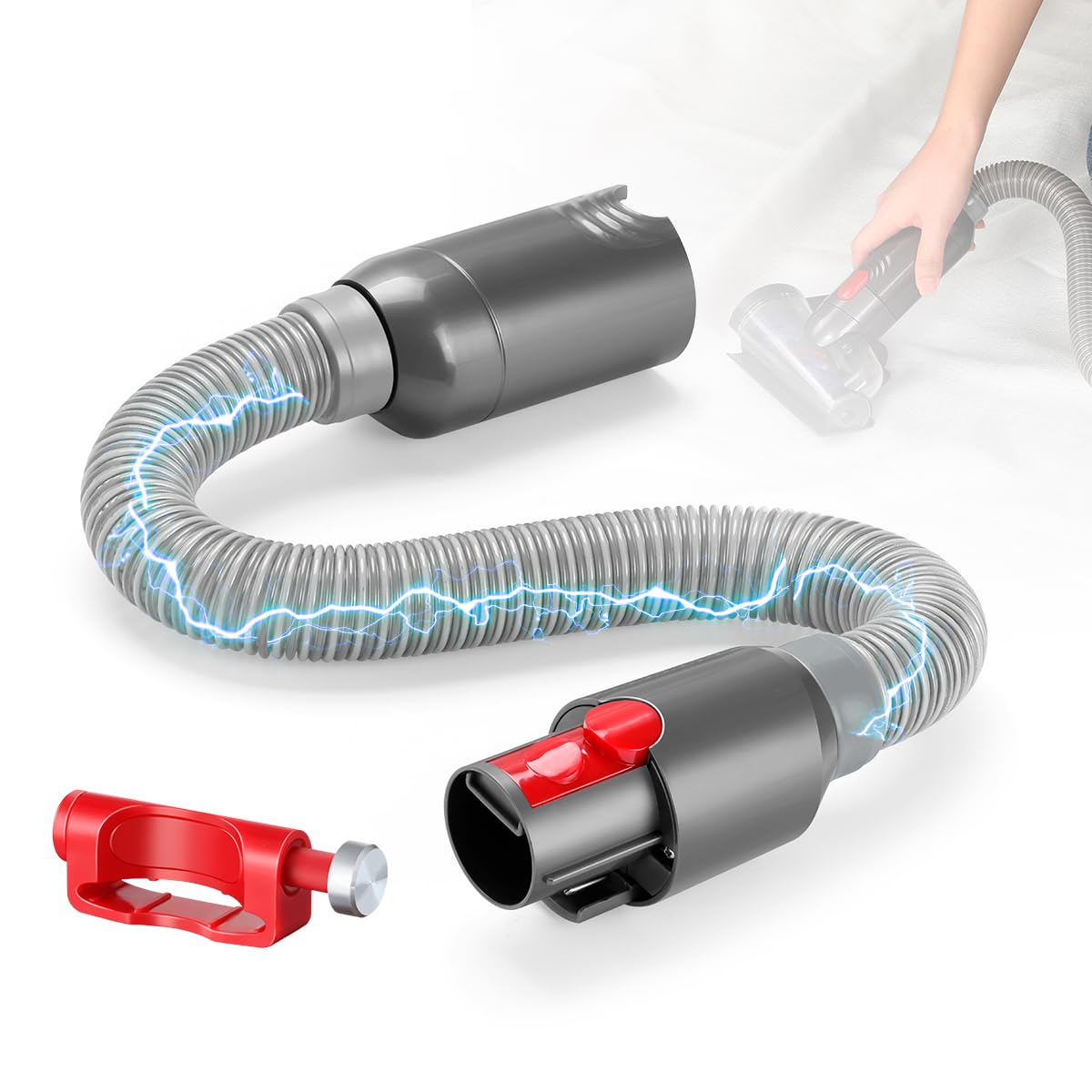 LANMU Upgraded Extension Hose with Electrical Connection Compatible with Dyson V7 V8 V10 V11 Cordless Vacuum Motorized & Non-motorized Attachments,Trigger Lock 35" Flexible Vacuum Hose Attachments