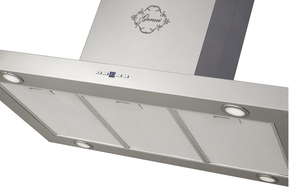 GURARI GCH I 431 90 IS PRIME - Cappa aspirante a isola, 90 cm, 1000 m³/h, in acciaio inox, telecomando, 4 LED da 1,5 W, con kit di ricircolo