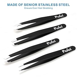 Pefei Tweezers Set - Professional Stainless Steel Tweezers for Eyebrows - Great Precision for Facial Hair, Splinter and Ingrown Hair Removal (Black)