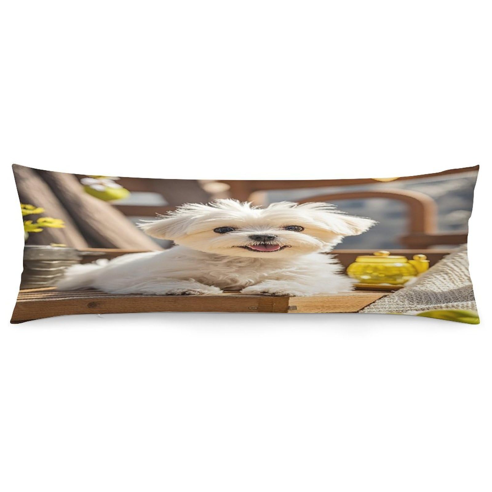 Cute Maltese Puppy Dog Body Pillow Cover Soft Full Long Pillow Cover Decorative Large Pillow Case Cozy Body Pillow Pillowcase Pillow Shams for Bed Sofa Couch Room Decor 18.9 X 53 Inch