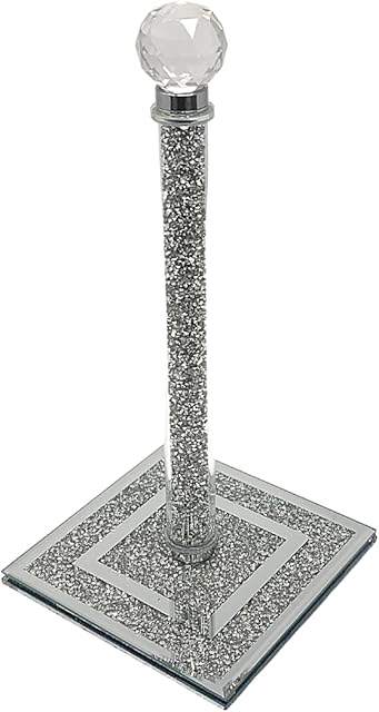 ONEBRAND Silver Crushed Diamond Crystal Filled Tissue Roll Holder - Kitchen Freestanding - Chrome Finish - Kitchen Roll Holder - Best Option to Gift.