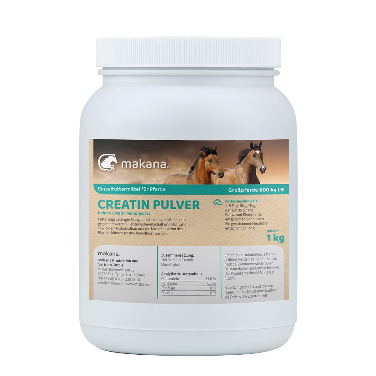 Makana Creatina (creatina) en Polvo para Caballos, Lata de 1 kg