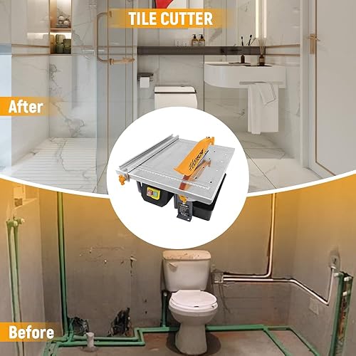 Miniatura 7 de Hoteche Sierra de azulejos húmedos de 7 pulgadas - Cortador de azulejos de profundidad de corte ajustable con motor 5A con depósito de agua