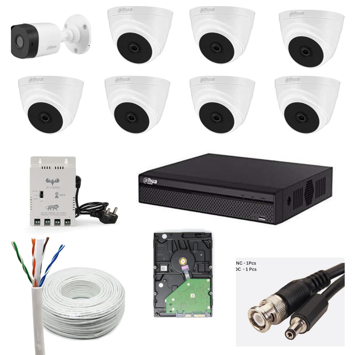 Dahua 2MP with Audio HD CCTV Camera Full Set, 1 Bullet, 7 Dome, 8 Channel DVR, 8 Channel JK Vision Power Supply, 1TB Hard Disk, 90 Meter Cable, BNC/DC Connector-picture-25