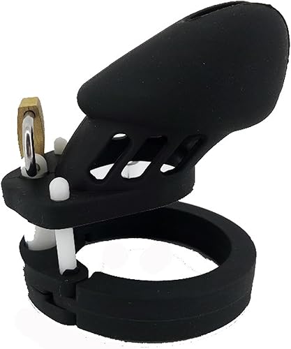 Dispositivo de castidad masculino de silicona suave con 5 anillos, dispositivo de jaula de castidad masculina de color negro con cerradura y llave,