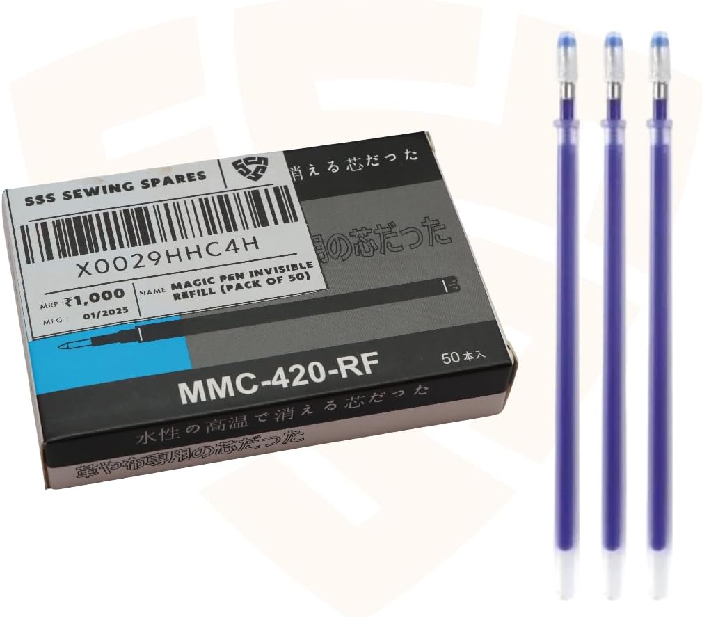 MMC-420-RF Magic Pen with Removable Ink for Fabric, Cloth, Garments - Tailors Steam Hot Invisible Refill (Pack of 50)