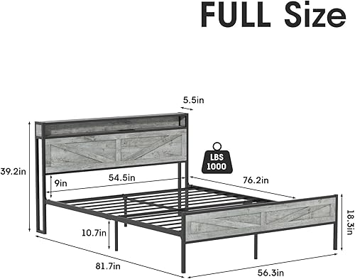 Miniatura 32 de Base de cama LED tamaño Queen con estación de carga y 4 cajones, plataforma de metal con cabecero de puertos USB, marco de cama de granja con luces
