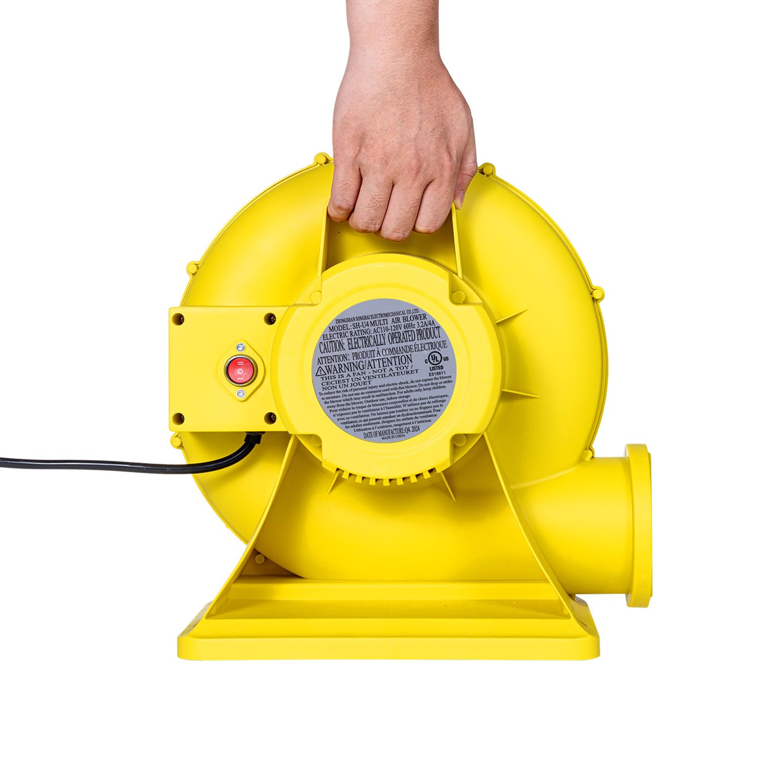 VEVOR Soplador de Aire para Castillos Inflables, 590 W y 690 W, 1,0 HP, Bomba Comercial, Ventilador Eléctrico 2750 RPM, Castillos Inflables, Toboganes de Agua, Amarillo, 360 x 230 x 370 mm