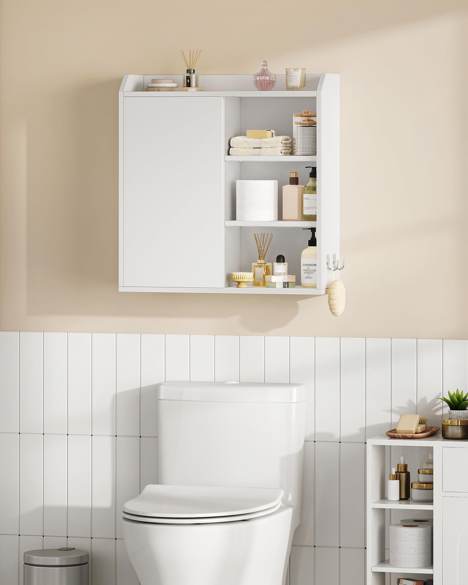 Hzuaneri Mobiletto Bagno Sospeso, Mobile Bagno Sospeso con Ripiani Regolabili, Dotato di Ante Scorrevoli e Scomparti Aperti, Adatto per Bagno, Cucina e Lavanderi, 20 x 60 x 60 cm, Bianco BC30203X