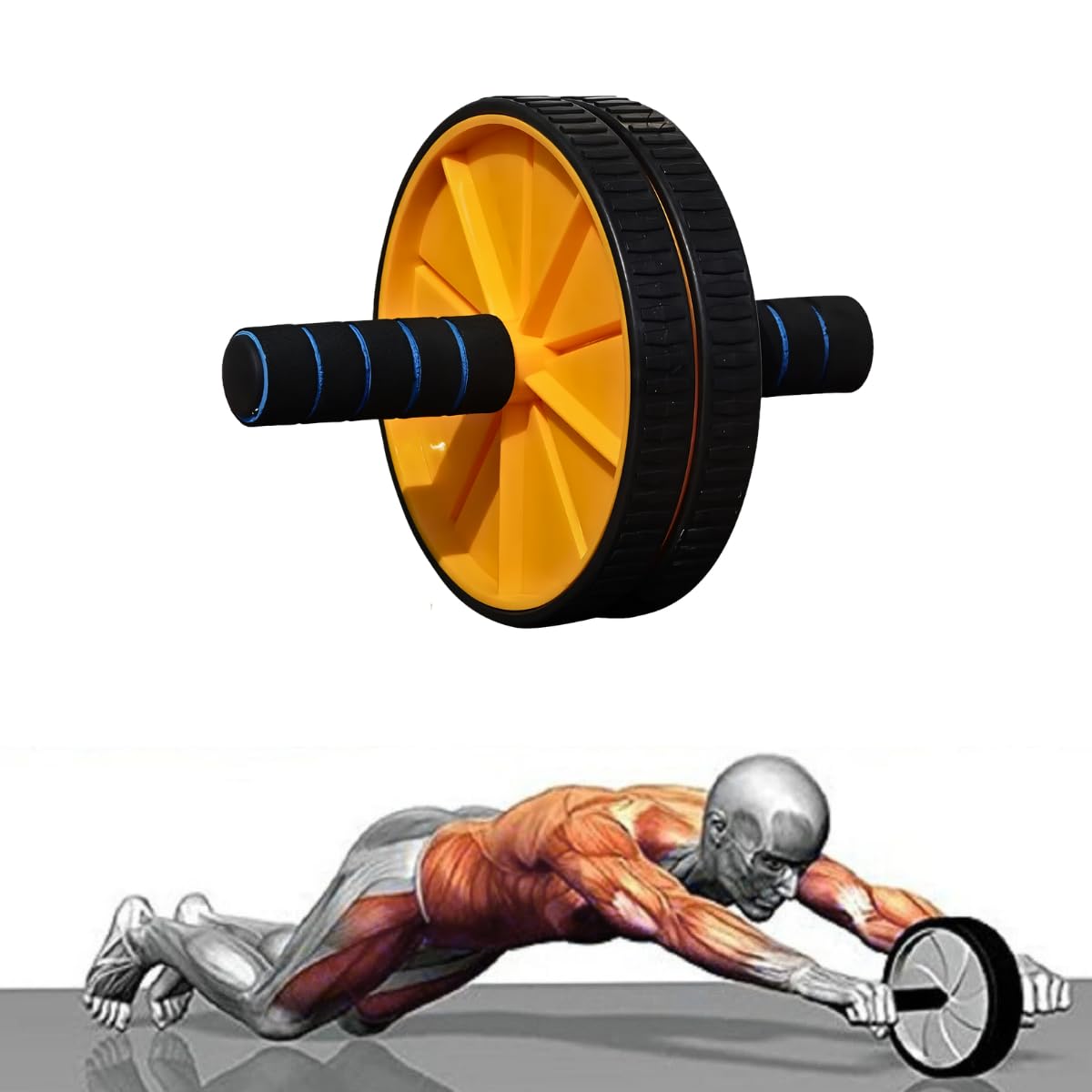 GalBelle® Abs Roller Wheel with Anti-Slip Grip & Soft Knee Mat | Home Workout Equipment for tummy Trimming | Dual Wheel Ab Roller for Core strengthening, Belly Fat Burn & Fitness Training (Yellow)