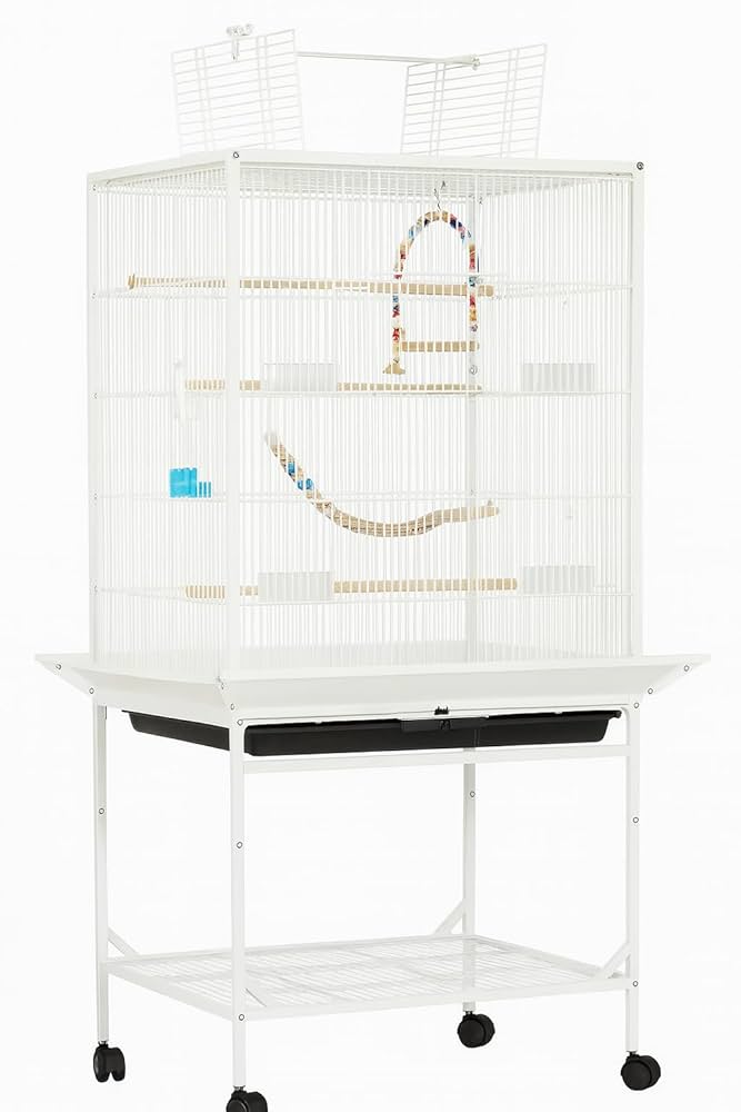 36 Inch大型の白い鳥かご、室内オウム鳥舎は開放的な屋根を