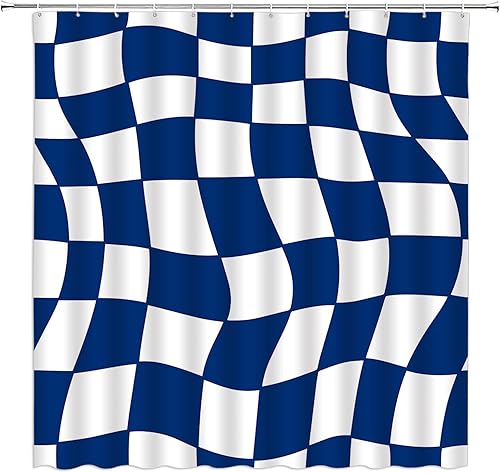 Miniatura 18 de Cortina de ducha a cuadros en blanco y negro, retro, estética, abstracta, de los años 60 y 70, tela hippie para decoración del hogar, juego de Negro