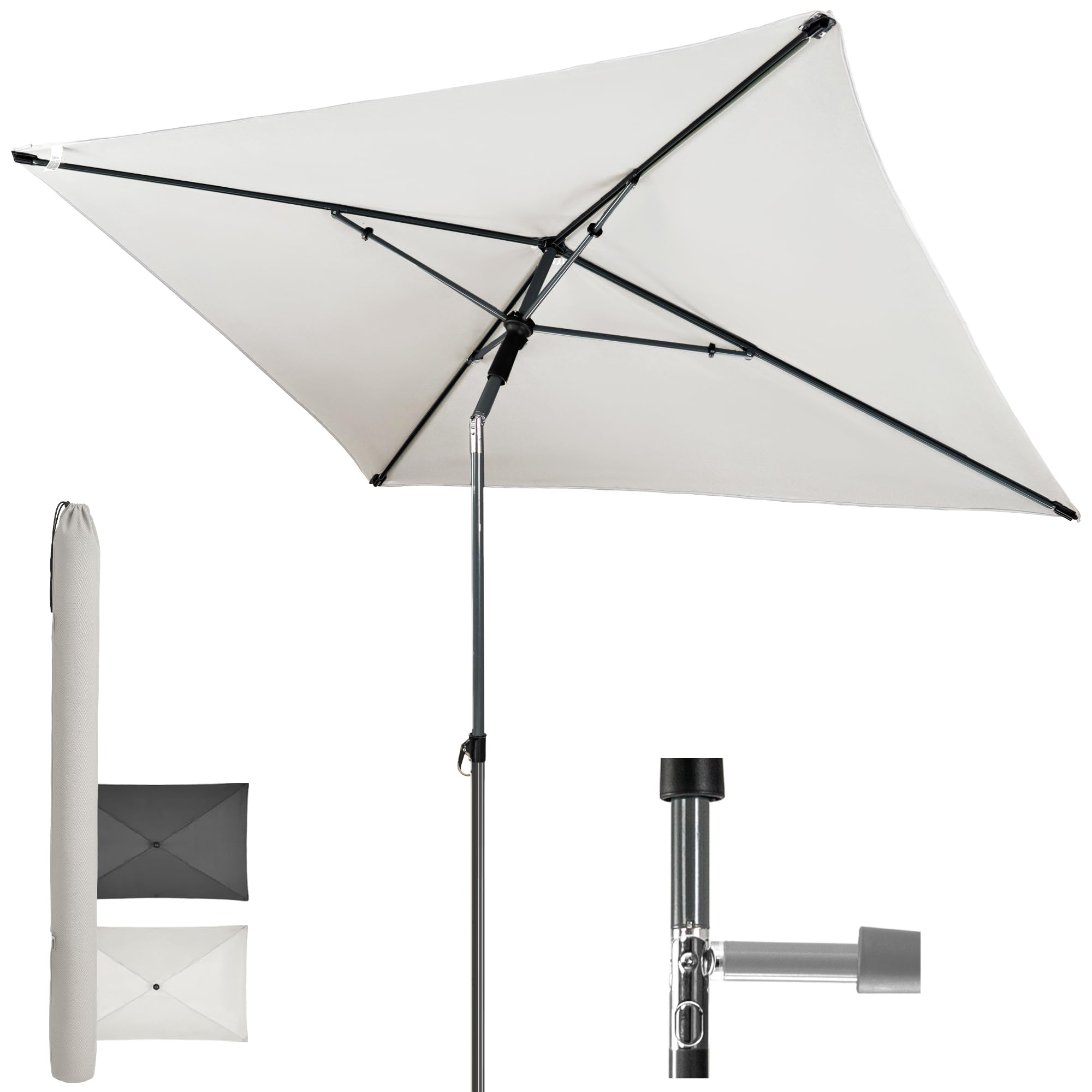 Menz Sonnenschirm Balkon 5-fach knickbar, Sonnenschirm rechteckig 180x120cm | UPF 50+ Sonnenschutz Balkon, höhenverstellbarer Balkonschirm, inkl. Schutzhülle, Beige