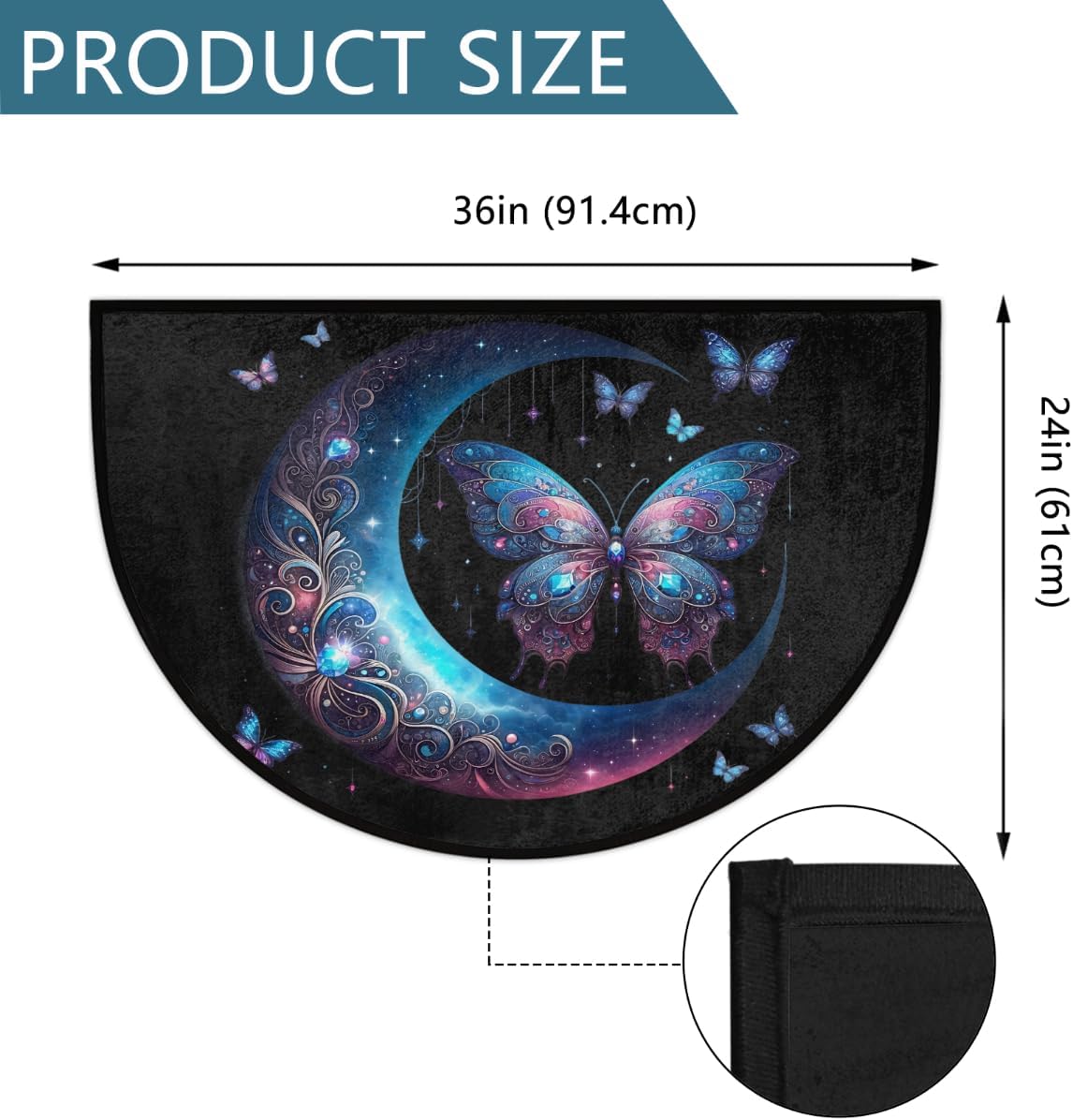 Half Round Door Mat Galaxy Moon Animal Butterfly Semi Circle Area Rug Washable Half Moon Bathroom Rugs Entryway Rug for Indoor Outdoor Kitchen Hearth Fireplace Floor Welcome Carpet Low Profile