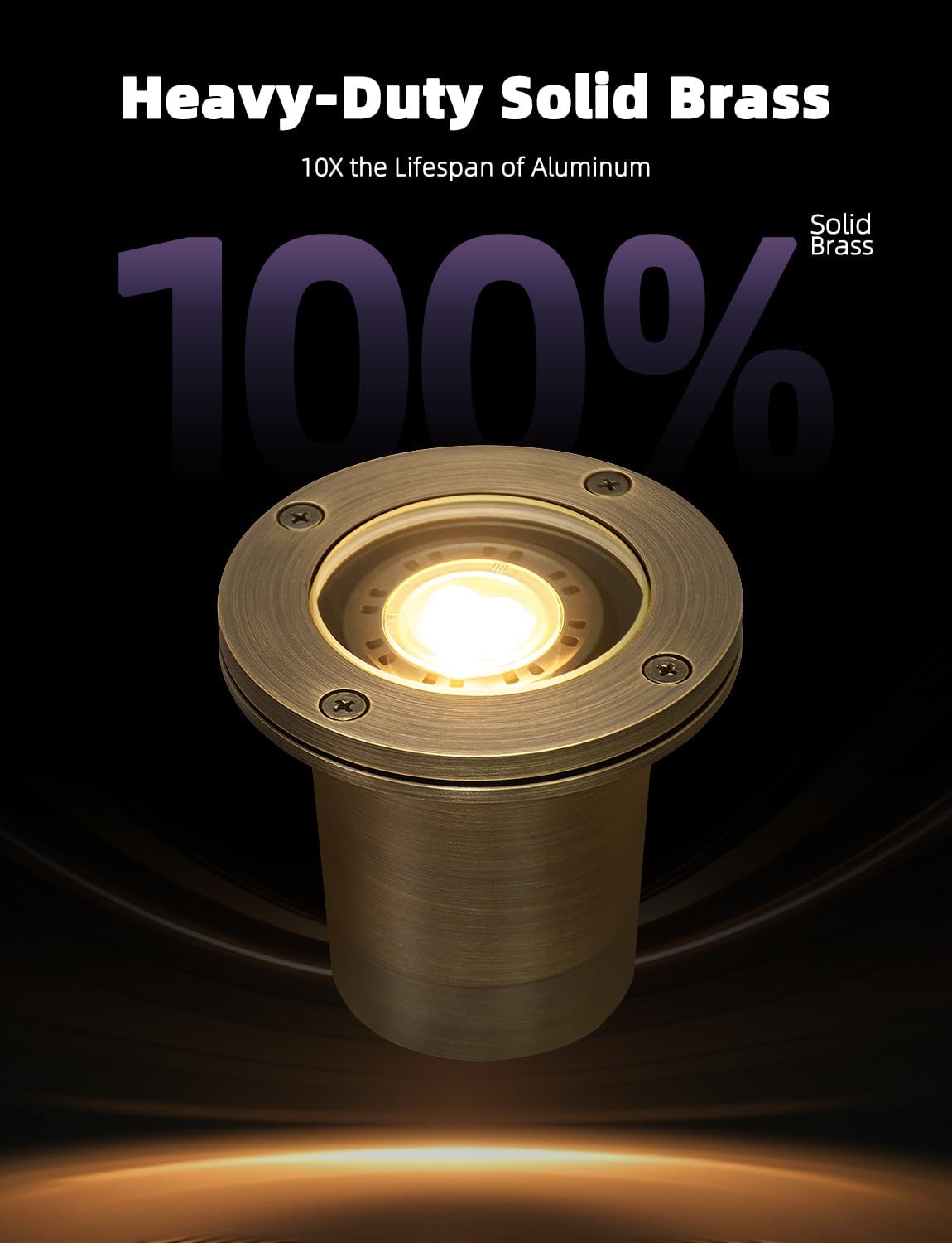 MALORY Brass Landscape Well Lights,(φ99 mm) 12V Low Voltage Outdoor In Ground Lights,Landscape Lighting for Pathway, Driveway and Garden (Full Brass -01A, 1-Pack with Bulb)