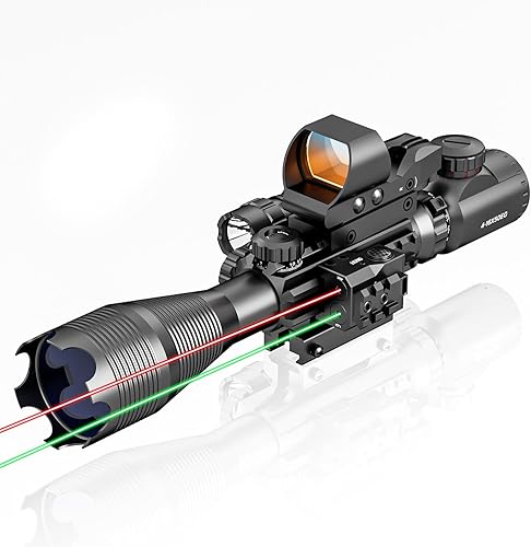 Vista 19 de 4-12/16x50EG Combo de alcance de rifle doble iluminado rojo/verde con láser verde/rojo 4 modelos retícula holográfica punto rojo para montaje en riel