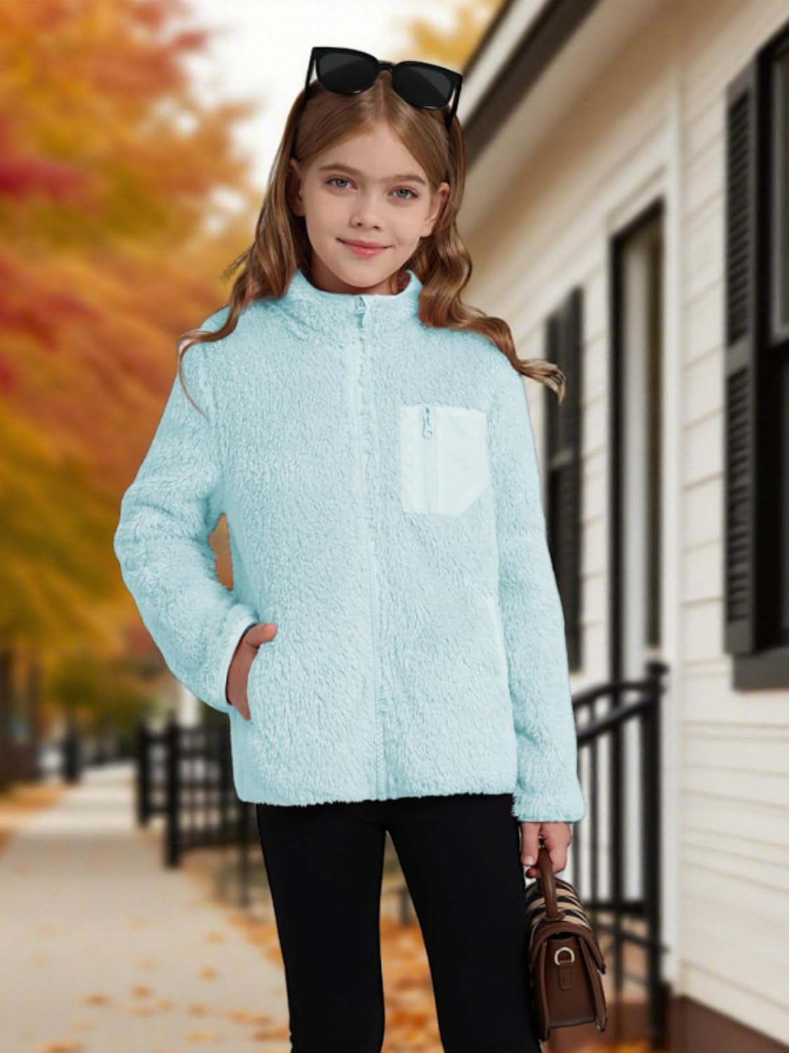 Patgoal Girls Fleece Jacket Zip Up Outerwear Warm Fuzzy Fall Winter Coat with Pocket for Kid Ages 5-14 - Image 7