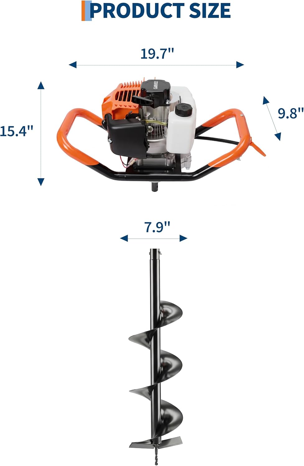 Post Hole Digger, 43cc Gas Powered Earth Auger with 8 Inch Auger Drill Bit, 31.5" Drill Depth and EPA Certified for Professional Farmland, Garden and Plant