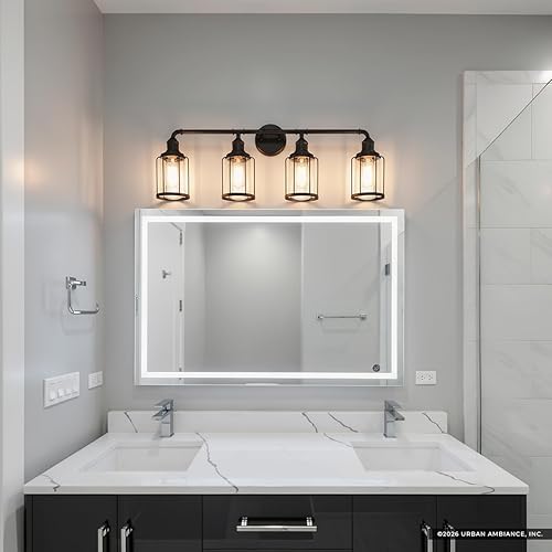 Miniatura 2 de Urban Ambiance Lámpara de tocador de baño industrial elegante de lujo, tamaño grande: 12 pulgadas de alto x 33.5 pulgadas de ancho, con elementos de