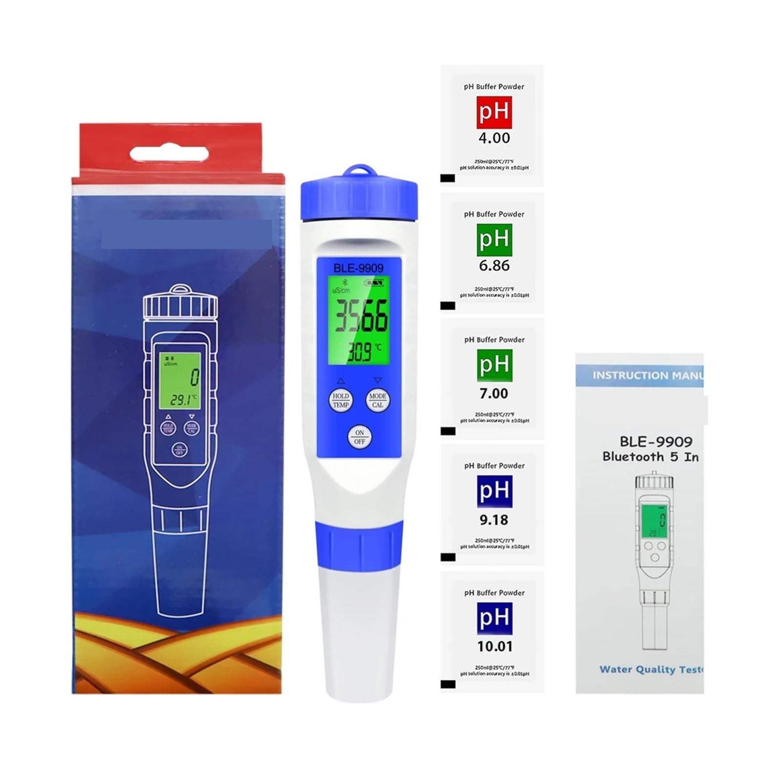 Bluetooth 5/2 w 1 PH/EC/TDS/Salinity/TEMP Meter Smart Online Monitor APP Control dla akwariów Pool Water Quality Tool, Szybka reakcja